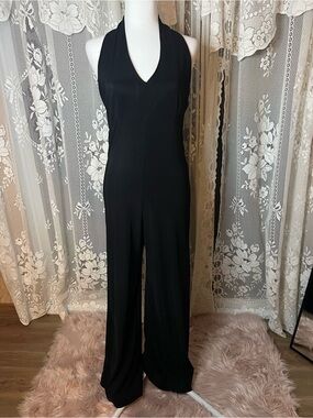 Vintage Made in Canada le château Black Halter Wide-Leg Jumpsuit Medium